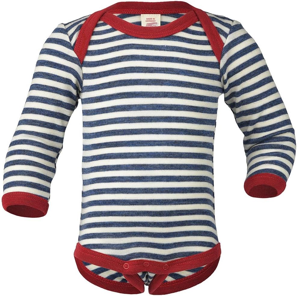 ENGEL 100% Organic Merino Wool Baby/Kids Bodysuit Long Sleeve (50/56 (0-3 Months), Blue Melange/Natural)