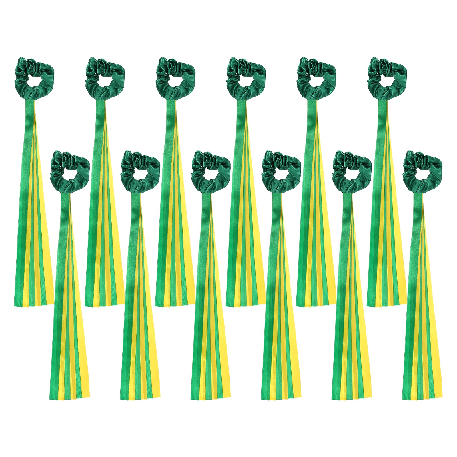 YELARXI Rainbow Dance Ribbons, Rhythm Wrist Streamers Hand Held 20", 12 Pcs Polyester Green/Yellow - Fitting for (Christmas/Valentines/Dancing/Gymnastics/Birthday/Party)