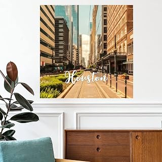 Guangpat Houston Downtown Cityscape Wall Decals Texas USA Wall Stickers Popular Country City Souvenir Travel Wall Art Removable Poster Vinyl Wall Decal for Home Bedroom Living Room Office 22 inch
