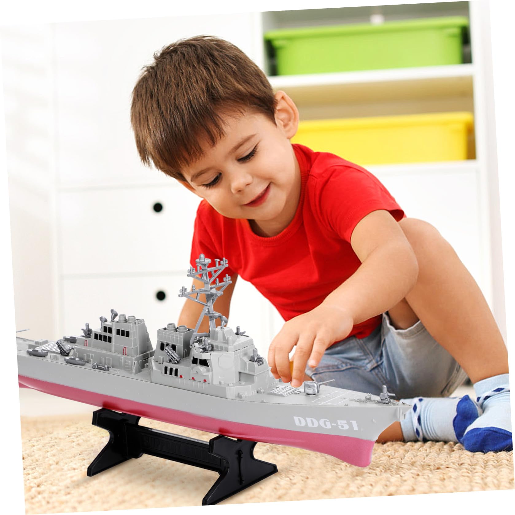 SUPVOX Jouet Poisson en Plastique Modèle de Bateau de Guerre pour Garçon et Filles Garçons, Présent d'anniversaire et Décoration de Chambre Apparence de Navire de Guerre Créative