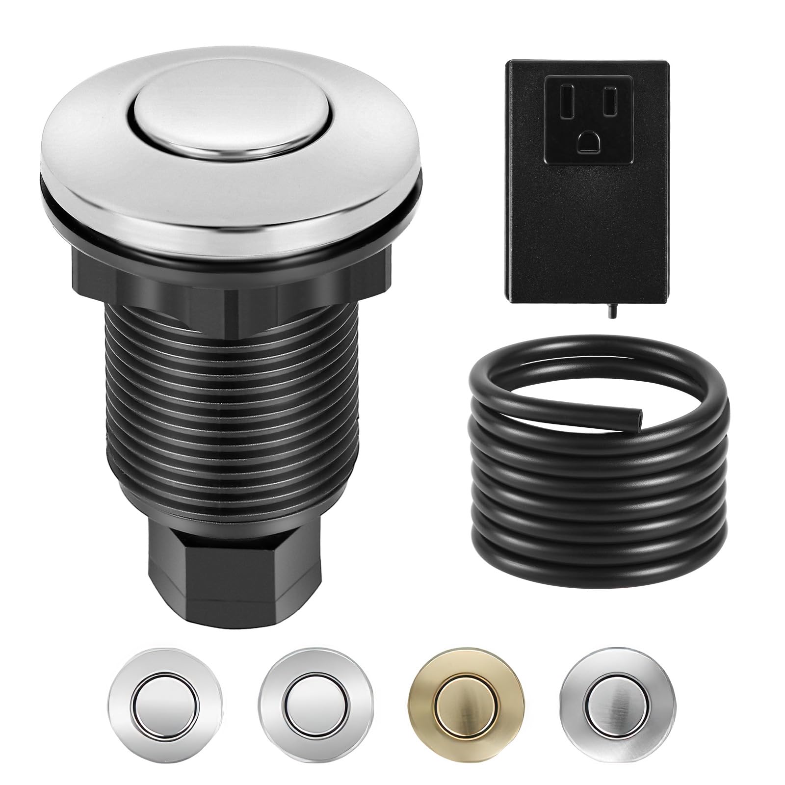 VEVOR Garbage Disposal Air Switch Kit, 2.5" Sink Top Air Switch for Food Waste Disposal, Polished Stainless Steel ON/OFF Air Push Button for Waste Disposer - Suitable for Stainless Steel Countertops