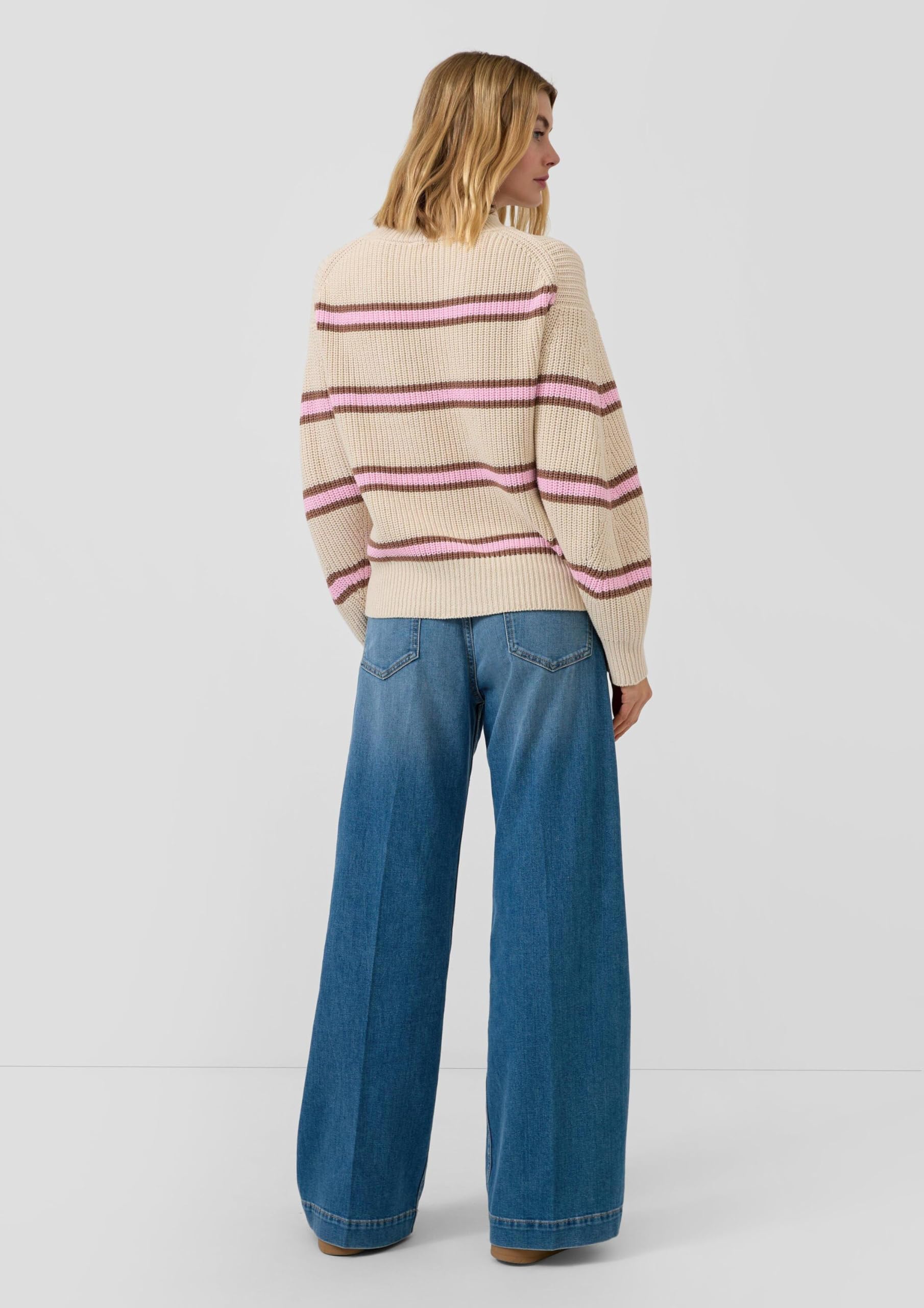 s.Oliver Gestreifter Grobstrickpullover mit Stehkragen