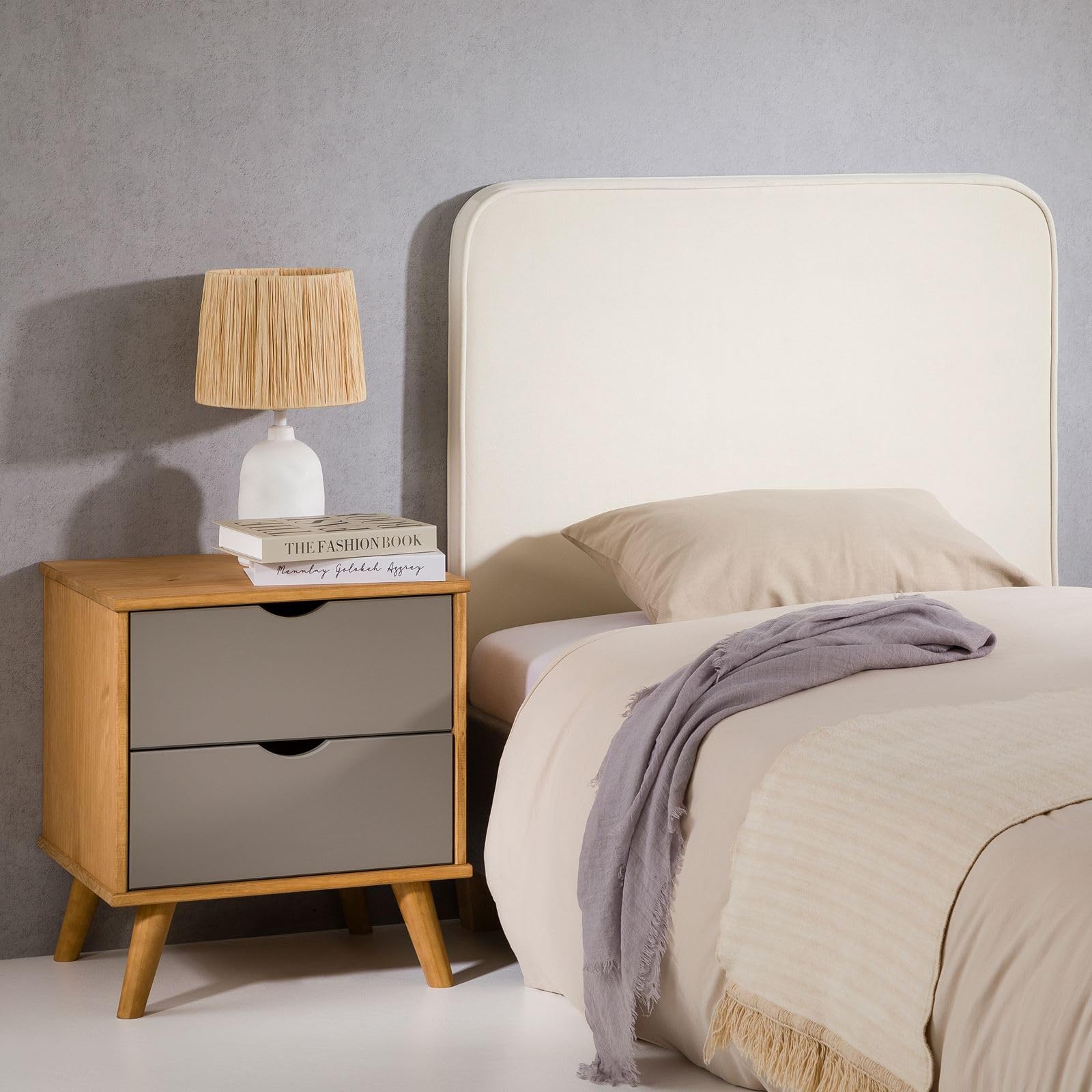 IDIMEX Tête de lit Lunar 90, en Tissu rembourré, Fixation Murale Design Arrondi Moderne, pour lit 90 cm ou Moins, Blanc crème