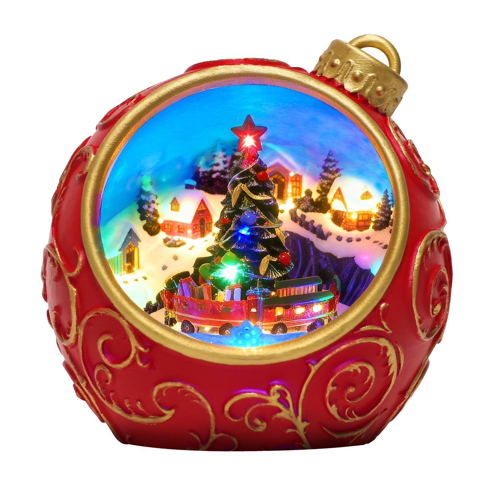 Pueblo de Navidad musical de 16cm con tren giratorio luces LED y temporizador a pilas o USB-C