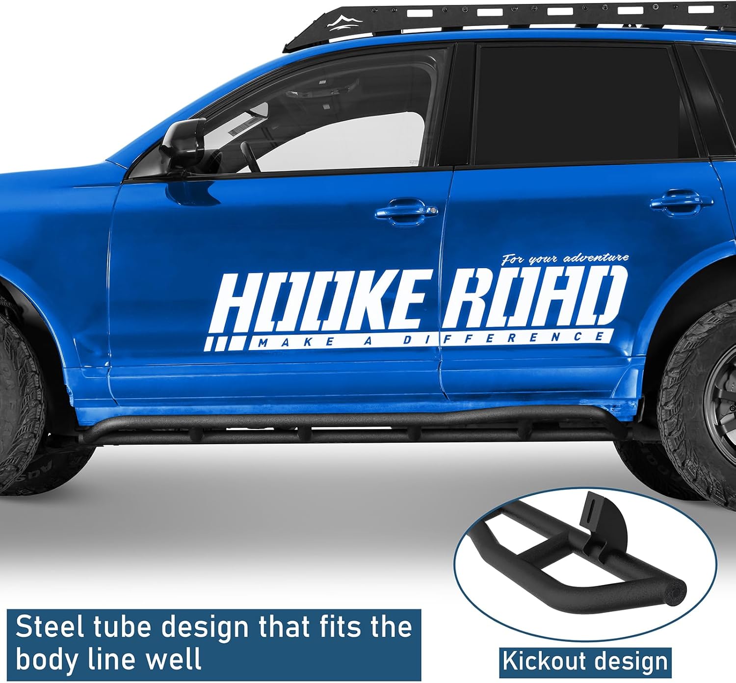 Hooke Road Cayenne Tube Rock Slider Running Board Nerf Bars for 2003-2010 Porsche Cayenne 955/957, Heavy-Duty Side Rocker Guards for Off-Road Protection, OEM-Style Fit with Kick-Out