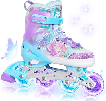 MammyGol Inline Skates for Girls Kids, 4 Size Adjustable Butterfly Roller Skates with Vibrant Colors Flashing Wheels, Skates Indoor Outdoor for Beginners Women Lady