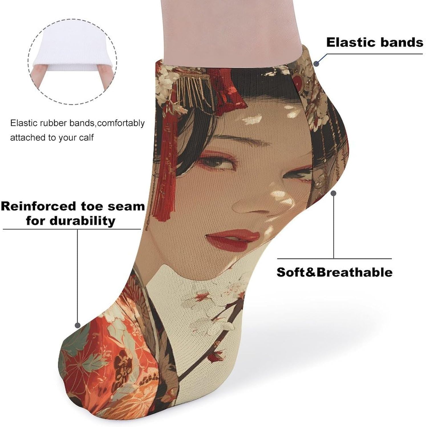 Japanese Woman Traditional Clothing No Show Ankle Socks Low Cut Non Slip Flat Boat Line 5 Pairs Set