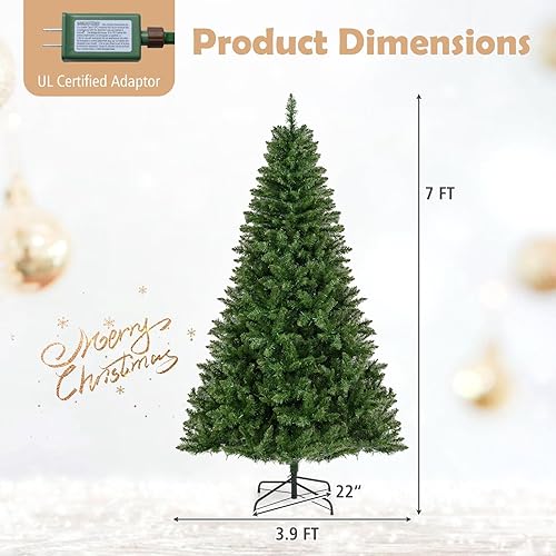 Miniatura 204 de Goplus - Árbol de Navidad artificial preiluminado de 9 pies, pino nevado articulado de PVC de alta calidad con base metálica y luces LED, decoración