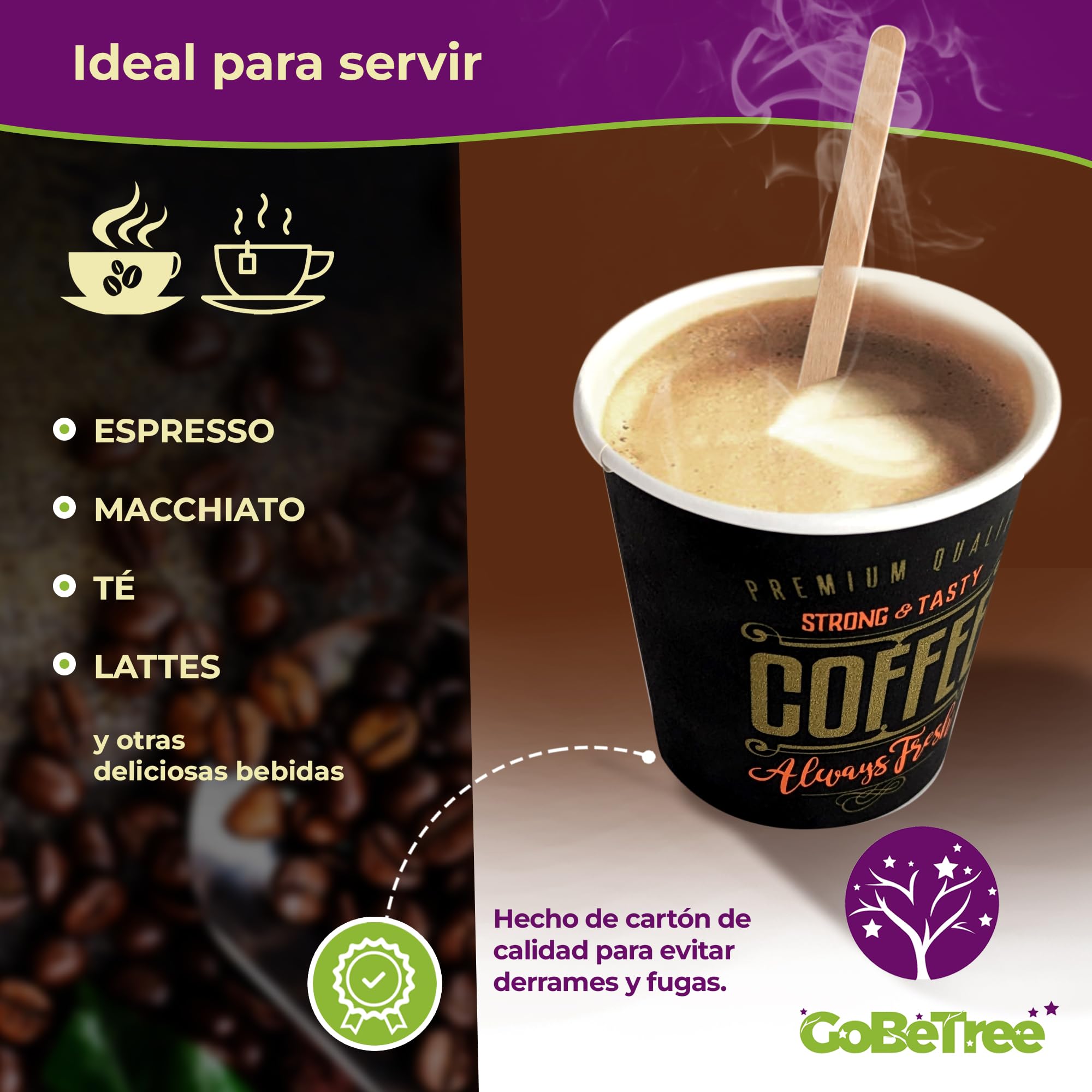150 vasos desechables café de 120 ml, vasos de cartón desechables con paletinas de madera para café. Para bebidas frías y calientes