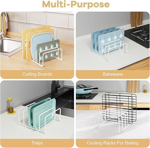 Miniatura 5 de Organizador de tabla de cortar y estante para hojas de galletas, [Paquete de 2] Organizador de hojas de galletas de metal resistente blanco para 2