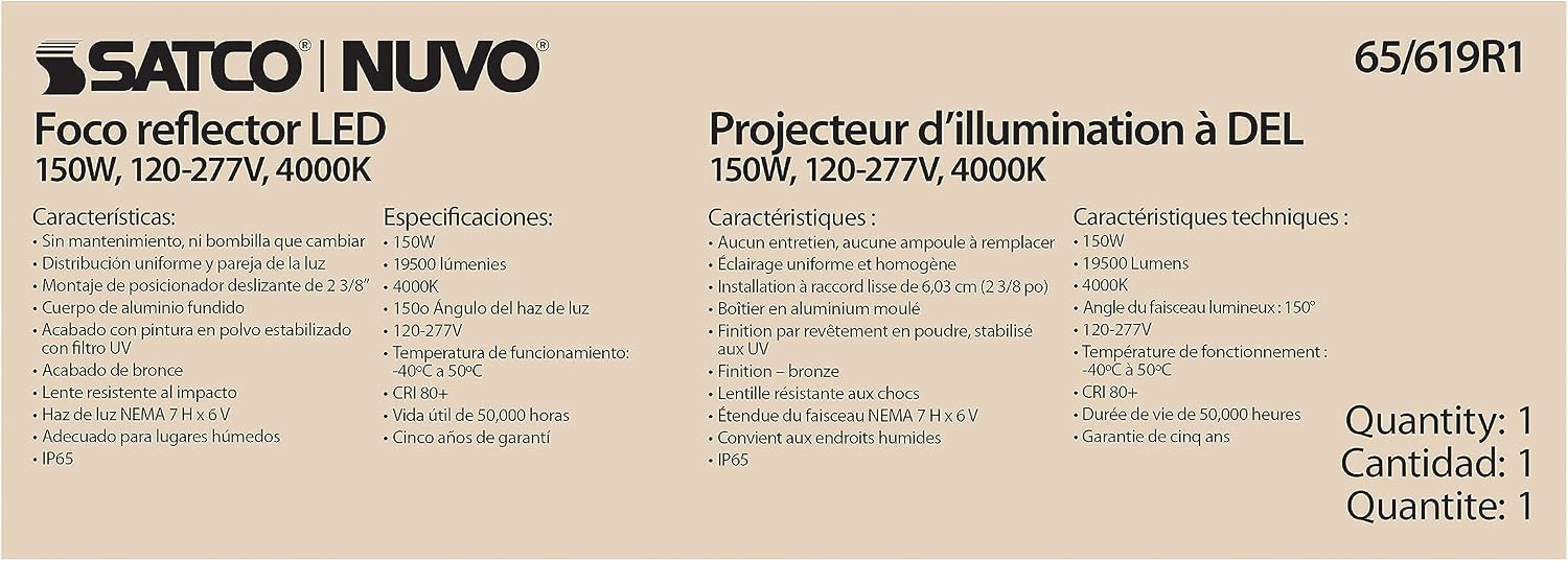 Nuvo 65/619R1 LED Outdoor Security Architectural Flood Light, 150W, Bronze Finish