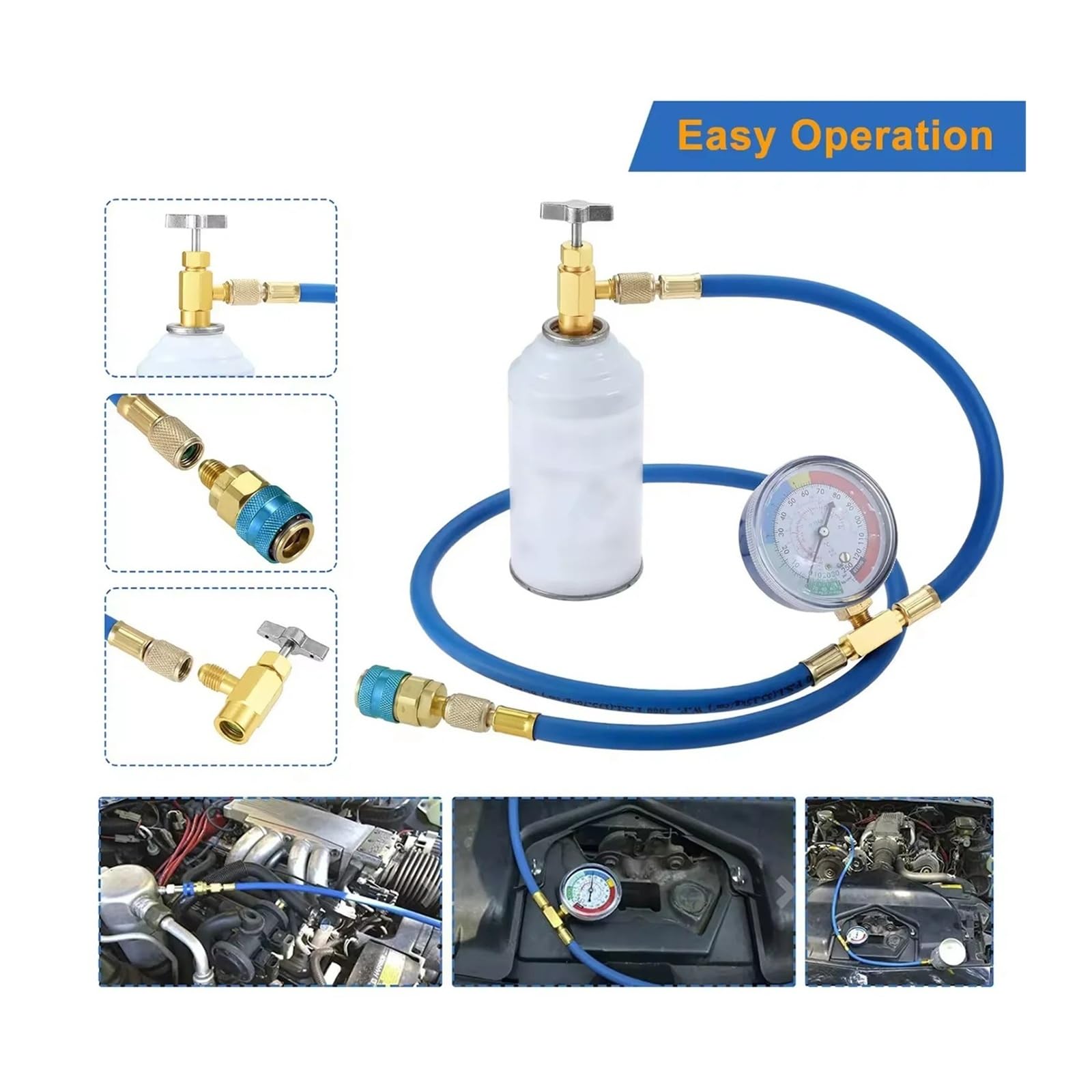 Manguera de medición de Recarga de Aire Acondicionado R134A de CA con manómetro, Kit de medición de presión, reparación también(Style E 3pcs)
