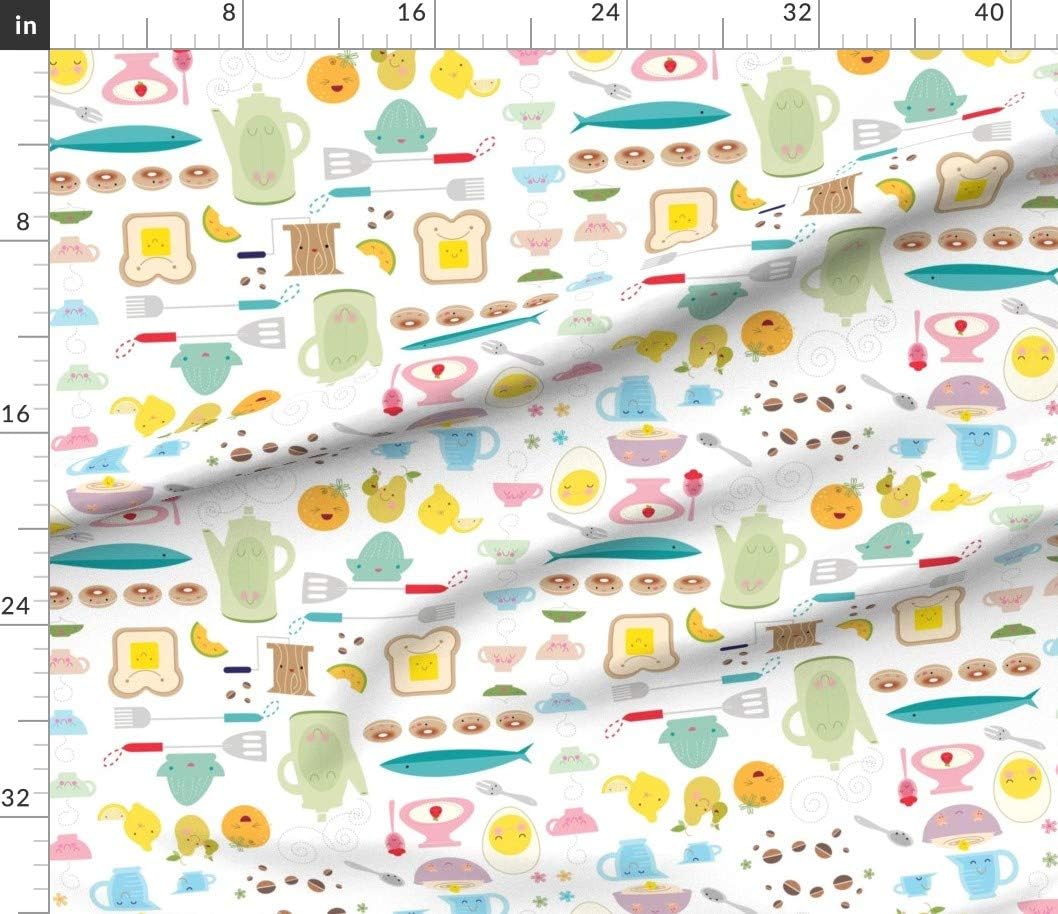 Spoonflower Fabric - Happy Lucky Vintage Kitchen Cream Coffee Mid Century Breakfast Food Printed on Petal Signature Cotton Fabric by The Yard - Sewing Quilting Apparel Crafts Decor