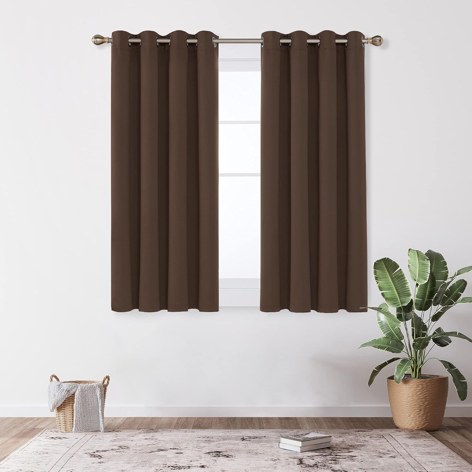 Deconovo Curtains Mocha Super Soft Thermal Insulated Eyelet Blackout Curtains Bedroom 46 x 54 Inch Drop Dark Mocha 2 Panels - Image 3
