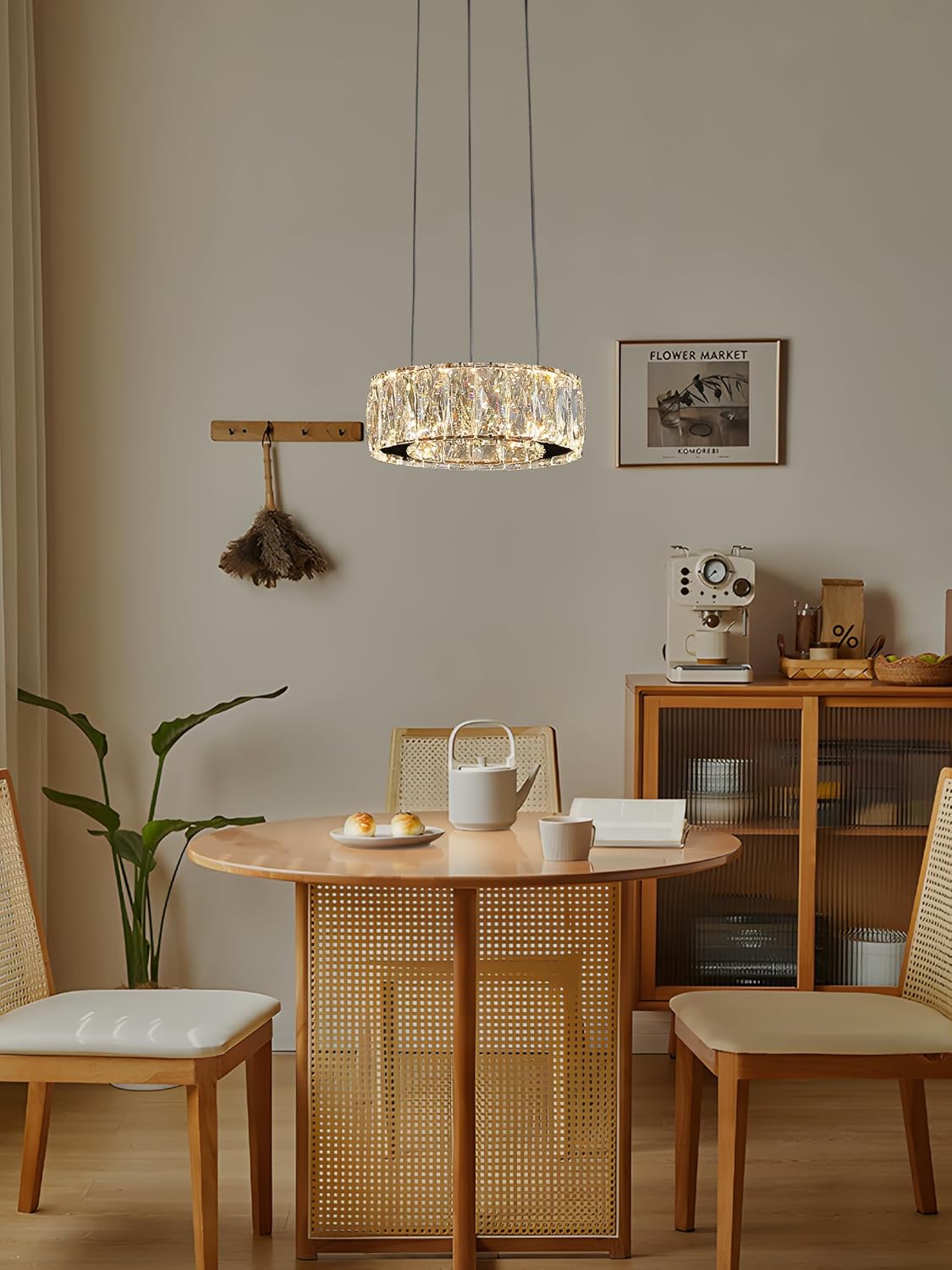 Modern LED Dimmable Crystal Chandelier 8" Ring Black Pendant Light Fixtures for Kitchen Island Dining Room Living Room