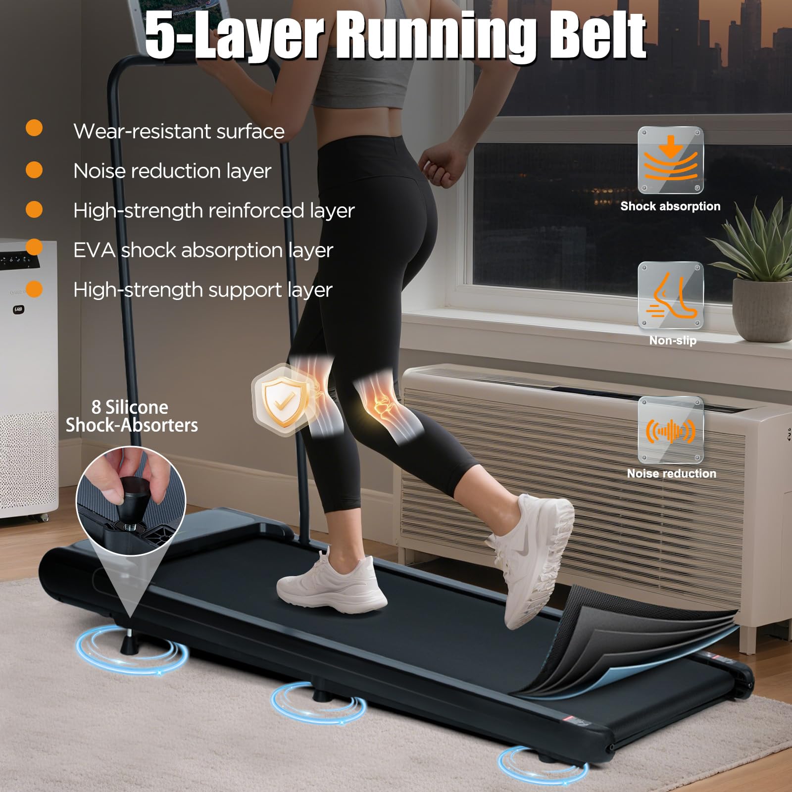 AiQInu Tapis Roulant Elettrico con Inclinazione 8%, Tapis Roulant Salvaspazio, Walking Pad con Telecomando, 2.5 HP, Display Led E Funzionalità Bluetooth, Adatto Per Uso Domestico e In Ufficio, 2-8 Km/
