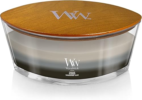 Vista 48 de WoodWick Warm Woods Vela mediana en frasco, con forma de reloj de arena, cera de mezcla de soja prémium, mecha de madera Pluswick Innovation