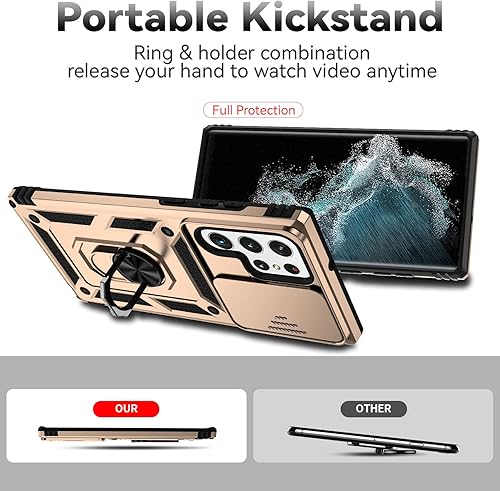 Miniatura 9 de Hitaoyou Funda para Samsung Galaxy S22 Ultra con protección de lente, funda para Galaxy S22 Ultra con funda para cámara y soporte, grado militar, a