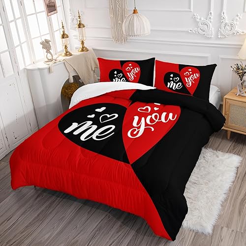 Miniatura 4 de Axolotl Mr Mrs - Juego de ropa de cama tamaño Queen, edredón para adultos, parejas, hombres y mujeres, juego de ropa de cama negro y rojo, edredón