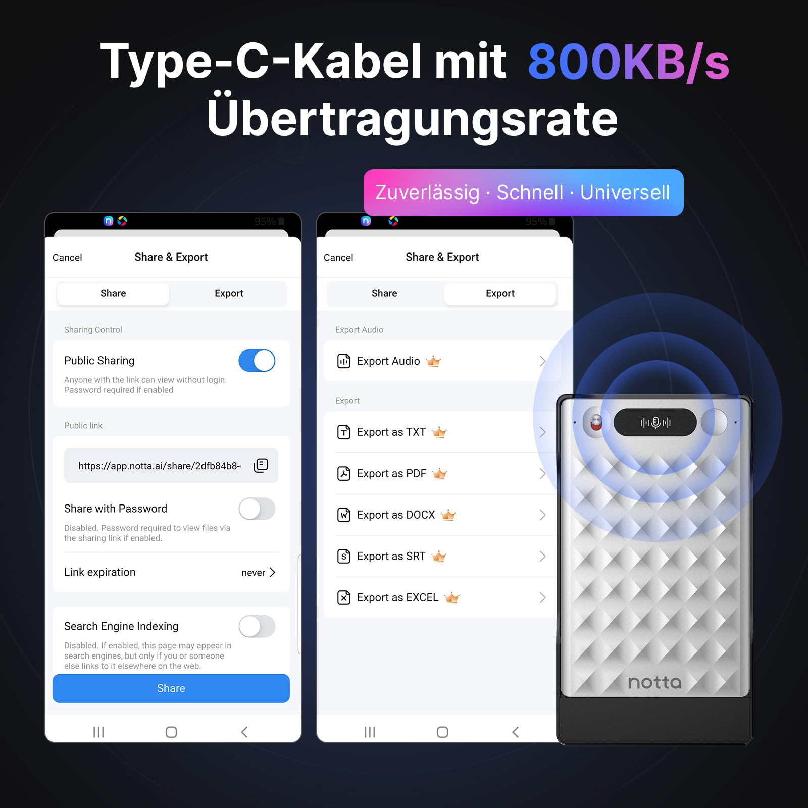 KI-Sprachrecorder, Notta Memo Digitales Diktiergerät(Silber), inkl. Memo MagBridge, KI-Transkription & Zusammenfassung in 58 Sprachen, 2000h Speicher, EIN-Knopf-Aufnahme für Anrufe