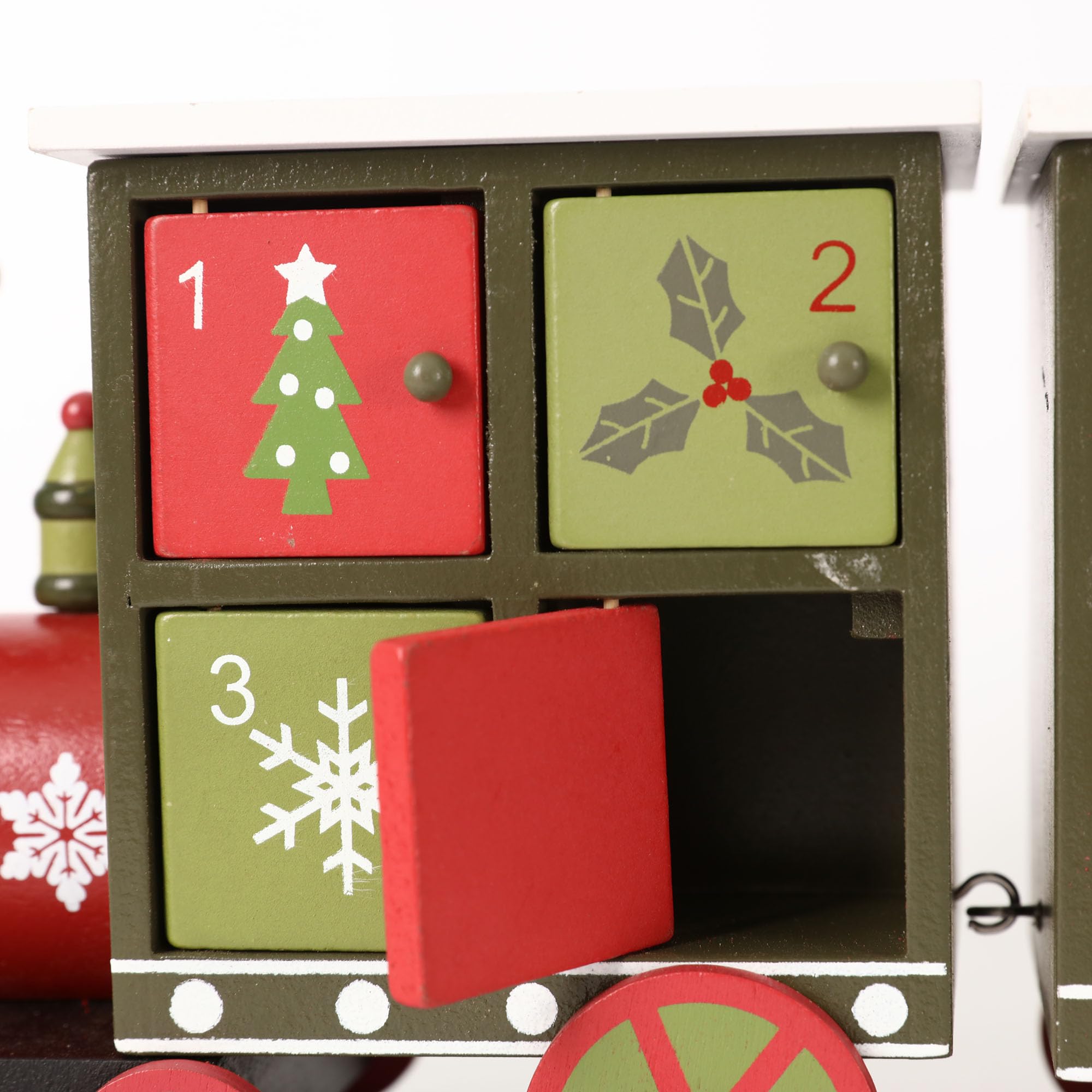 PE Calendario de Adviento de madera de Navidad con 24 cajones, calendarios de Navidad para niños y adultos, cuenta regresiva de Navidad, decoración tradicional (tren rojo y verde)