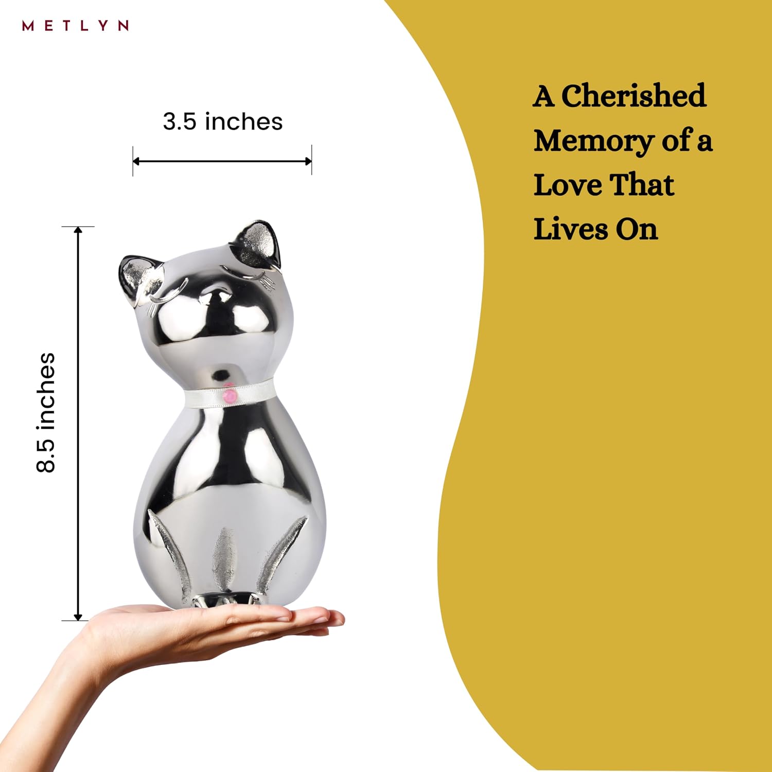 Kitty Cat Urns for Ashes - Pet Memorial Cat Urn Cat Memorial Gift, Pet Urn for Cat Ashes Keepsake Pet urns for Cats Ashes, Pet Ashes Urn, Pet Cremation Urn (Silver)