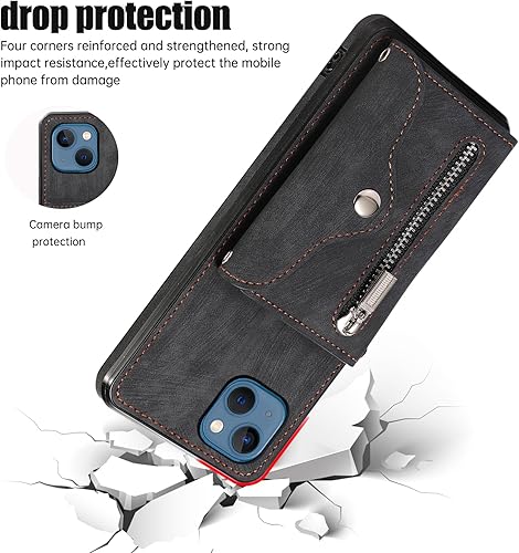 Miniatura 7 de Asuwish Funda de teléfono para iPhone 13 Mini con protector de pantalla de vidrio templado y correa cruzada de muñeca con cordón para tarjetas de