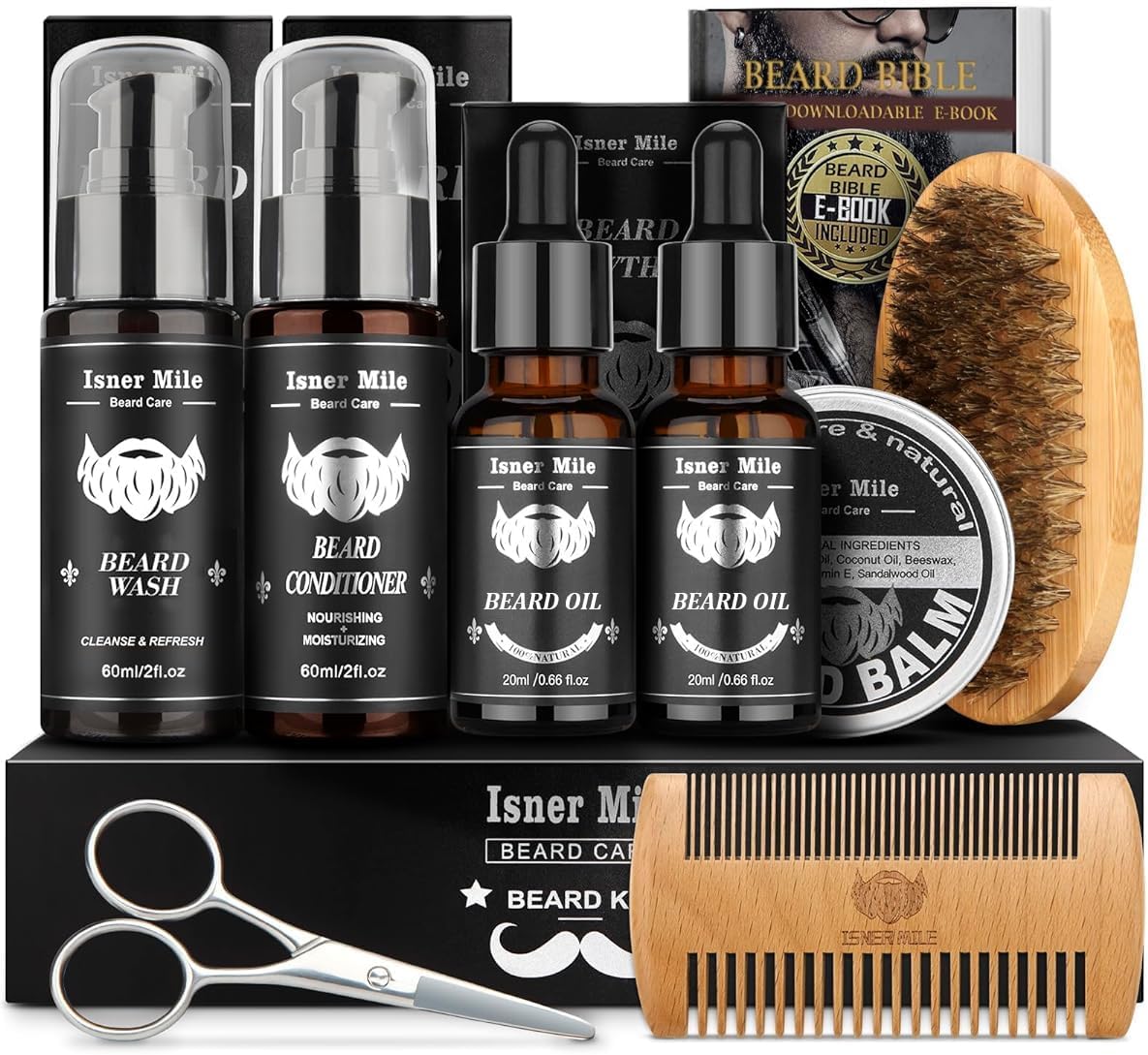 Beard Grooming Kit, Beard Kit with 2 Pack Beard Original Oil,Beard Brush,Wash Conditioner for After Shave Lotions,Balm,Combs,Razor & Brush Stands Scissor, Christmas Fathers Gifts for Men