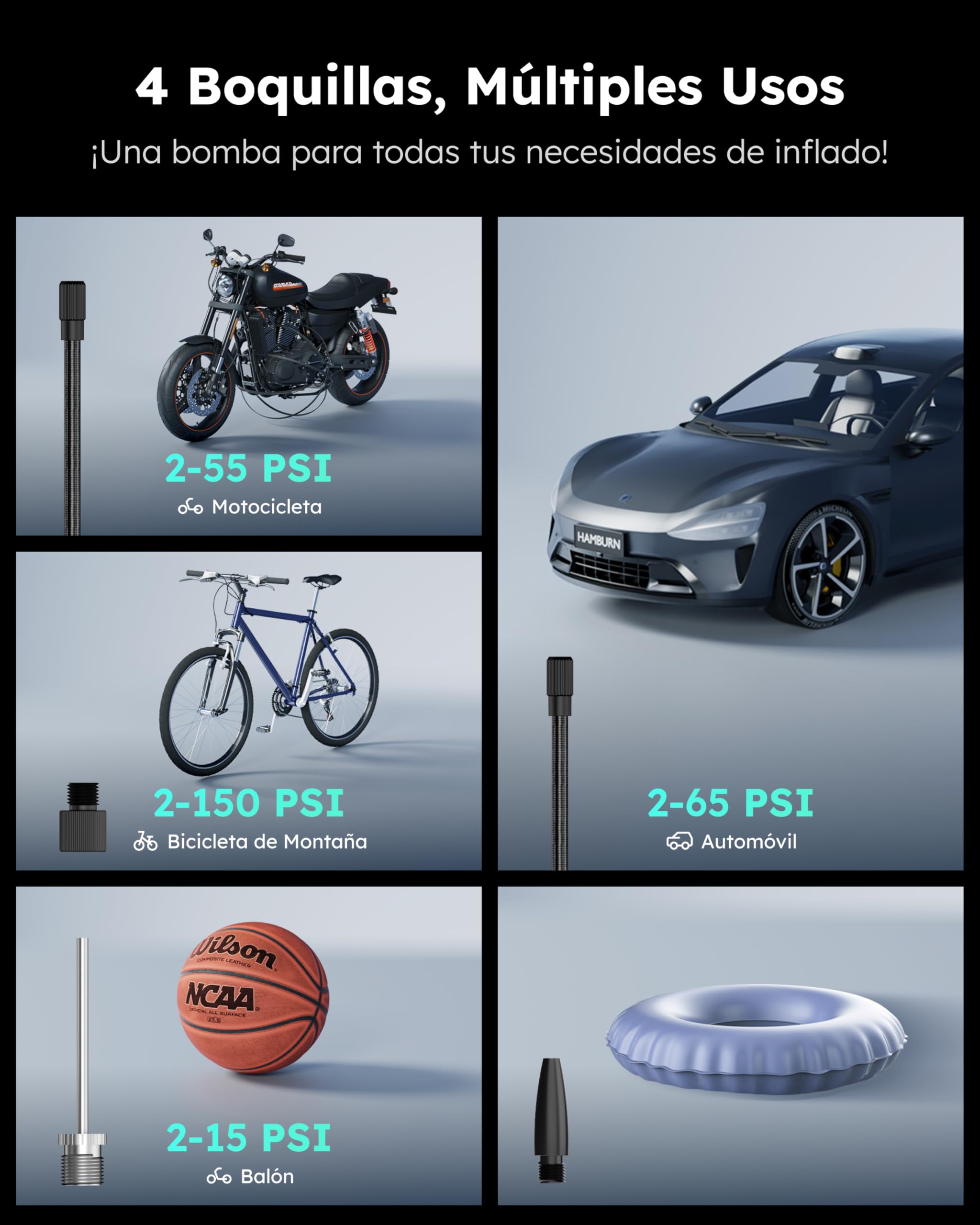 ASMAX Compresor Aire Portatil 7500mAh, 160PSI/11Bar Inflador Electrico con Manómetro, Batería Recargable, Pantalla LCD, 5 Modos Bomba de Aire para Coche, Moto, Bicicleta, Pelota, con Linterna LED