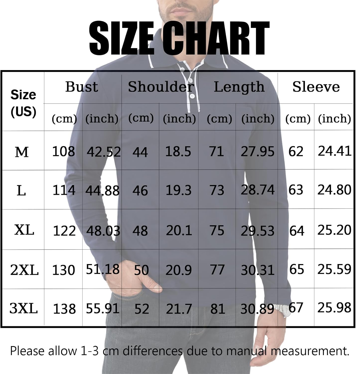 Mens Polo Shirts Long Sleeve Casual Stylish Collared Button Solid Color Golf T Shirts with Pocket - Image 6