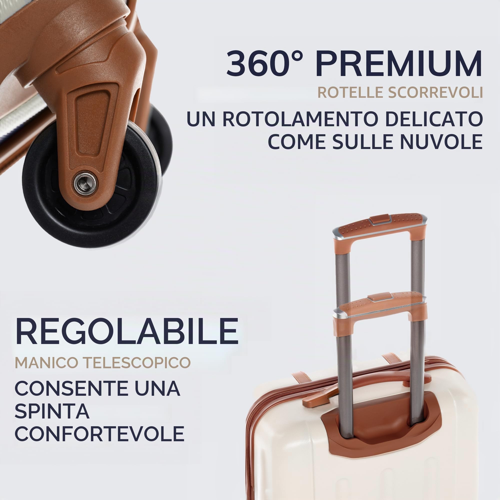 FERGÉ set di 3 valigie viaggio MILANO - bagaglio rigido dure leggera 3 pezzi valigetta 4 ruote beige
