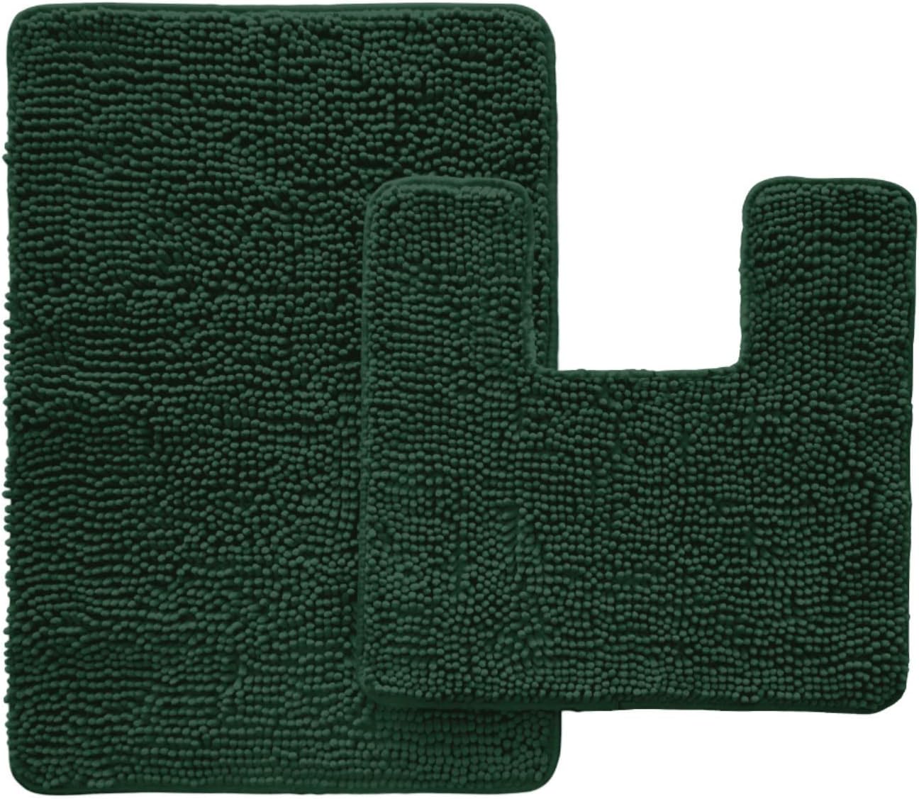 Gorilla GripSoft Chenille Area Rug Set, 2 Piece Sets, Toilet Base Mat & 30x20 Mat, Absorbent Washable Mats, Microfiber Dries Quickly, Bath Rugs for Tub, Bathroom, Hunter