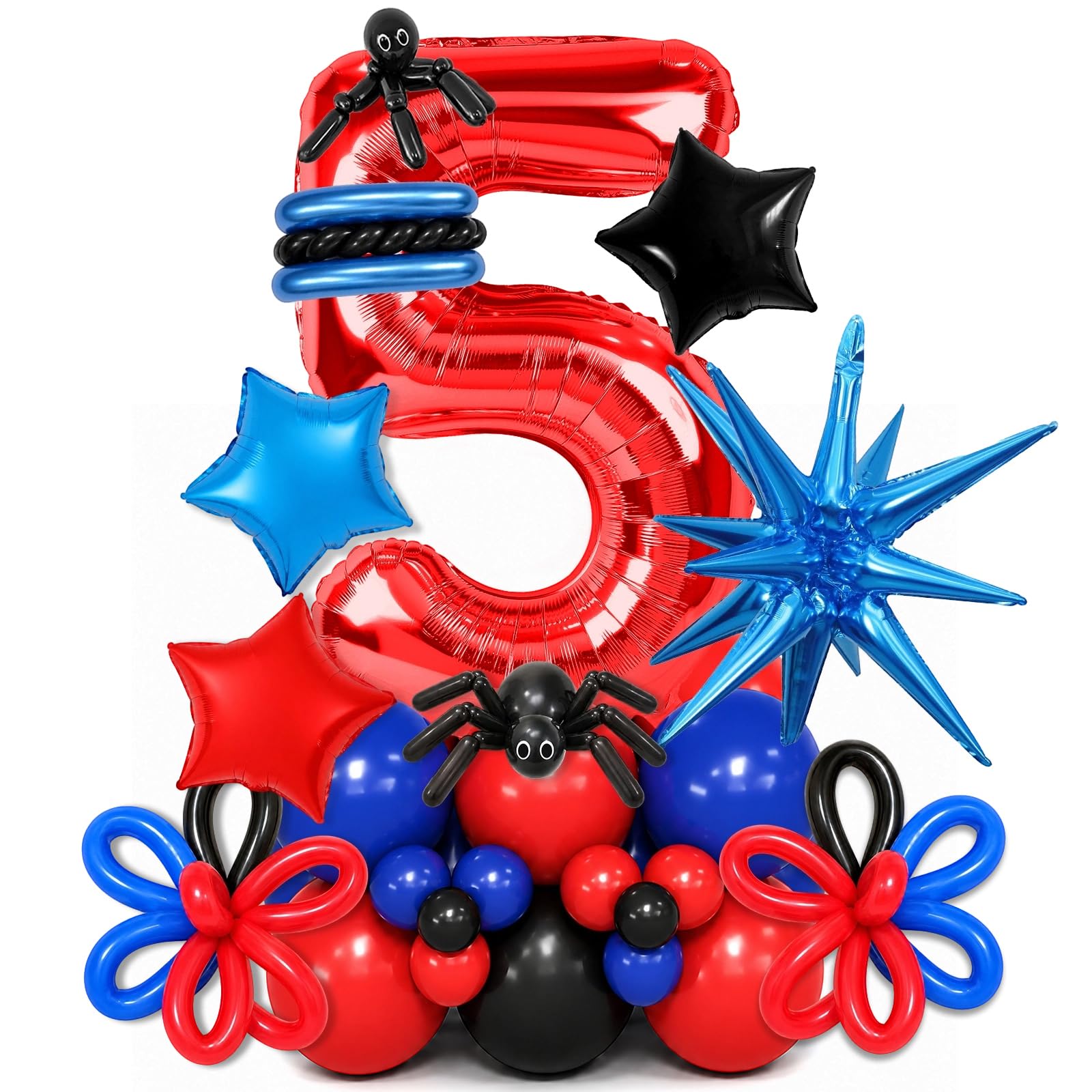 5th Spider Birthday Balloons Red Blue Black Balloons Hero Party Decorations