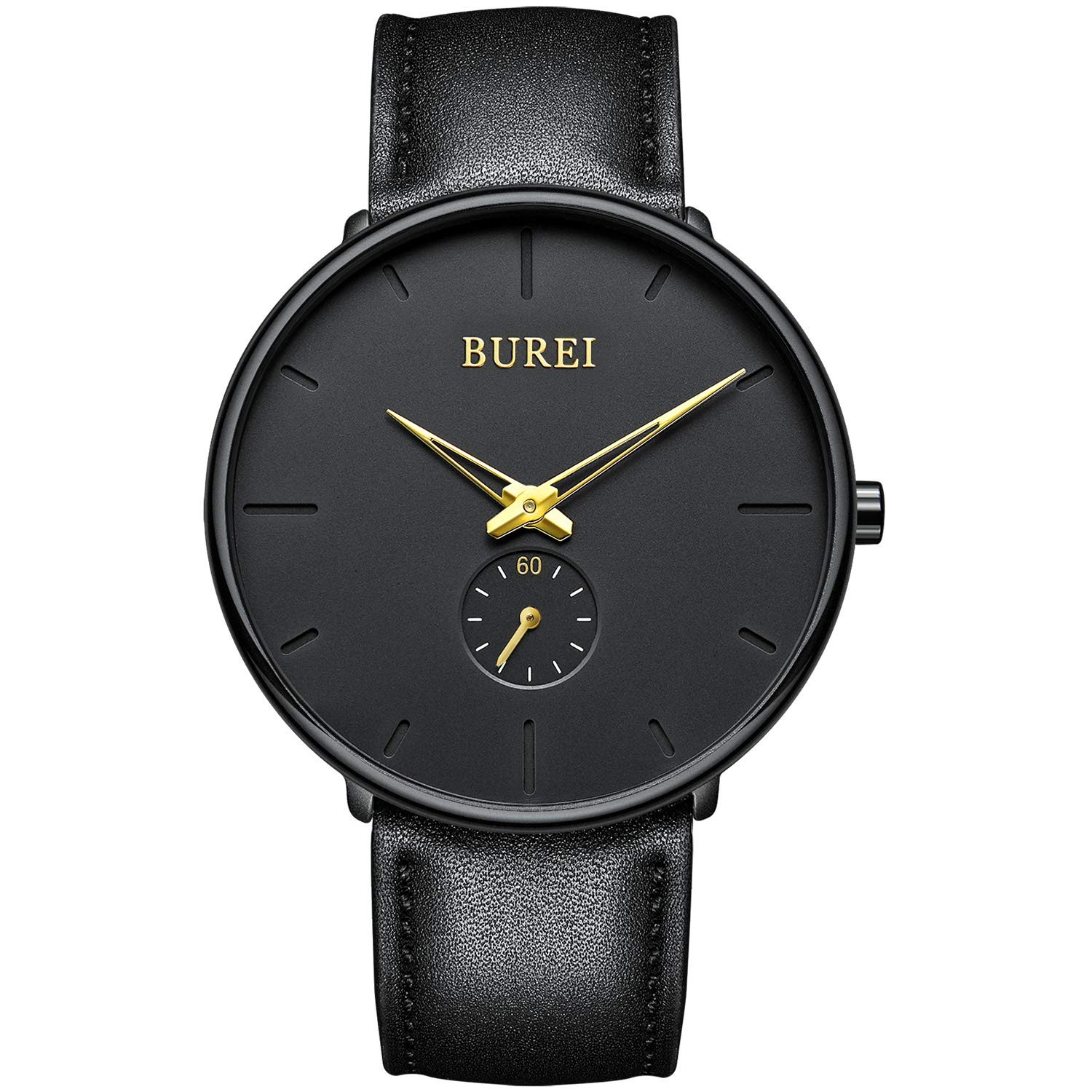 BUREIMen Quartz Watch Black Analog Dial Minimalist Classic Design