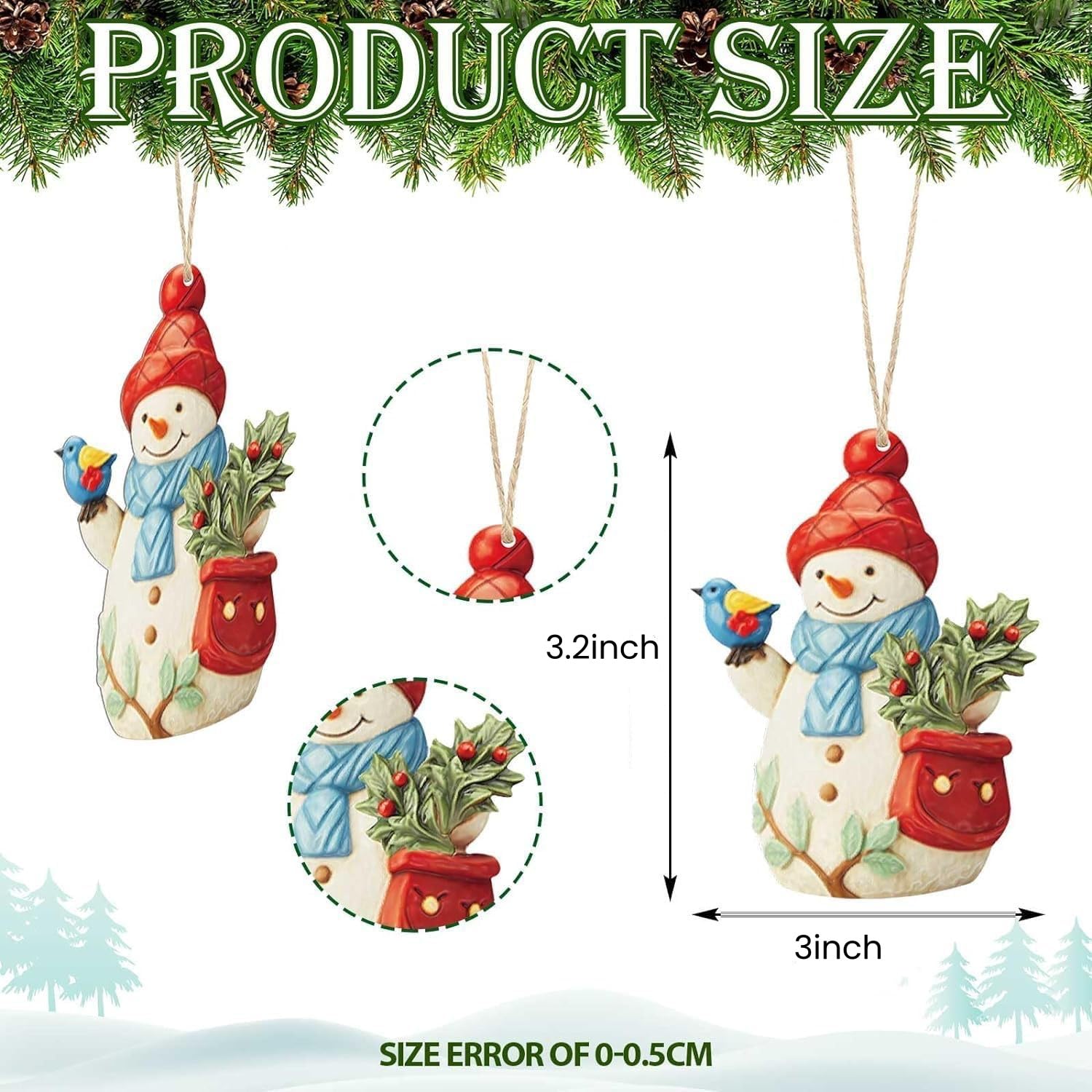 Umiin Decorazioni Natalizie: Set 2 Pupazzi Di Neve Per Albero Di Natale, Ornamenti In Resina Con Cordino, Tema Invernale (Altezza 9.5cm) - 2