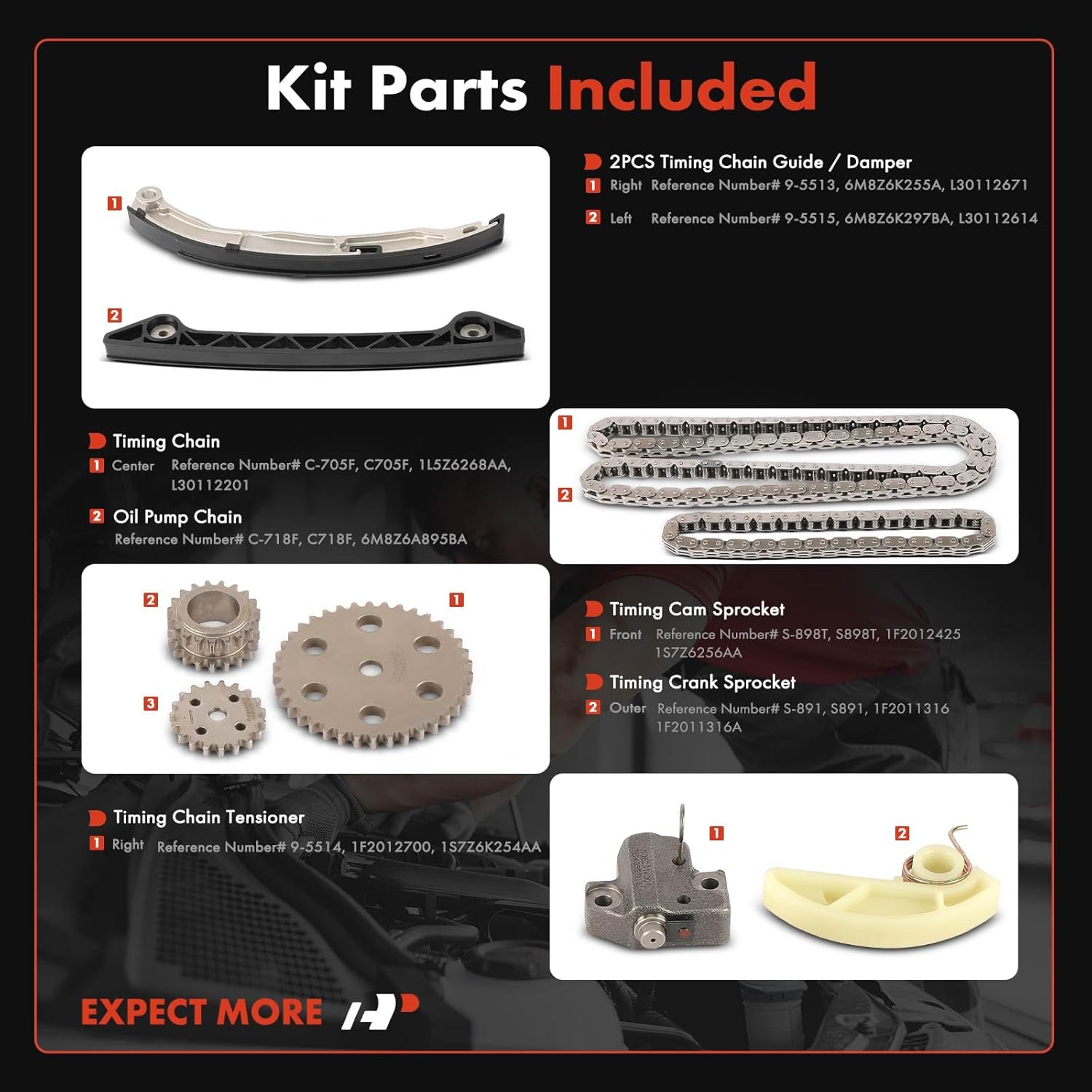 A-Premium 9PCS Engine Timing Chain Kit W/Sprocket & Tensioner & Guide Compatible with Ford & Lincoln - Escape 2010-2019, Fusion 2010-2020, Transit Connect 2014-2015, MKZ 2011-2012 - L4 2.3L 2.5L