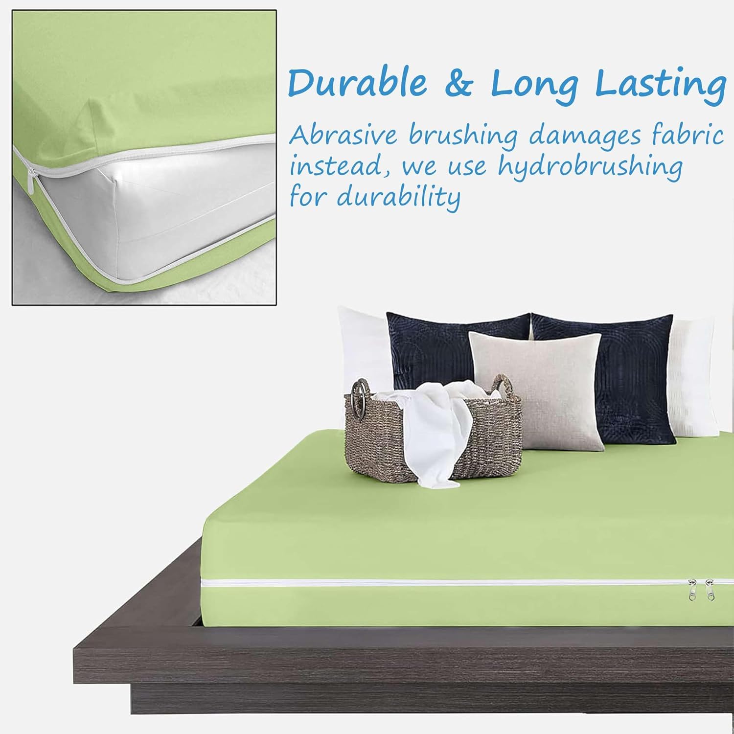 Cottington Lane 1 Piece Zipper Fitted Sheet Twin Size, Premium Quality Brushed Microfiber, Ultra Soft Zippered Bottom Sheet Only, 16 Inch Extra Deep Pocket with 6 Sides Coverage, Sage