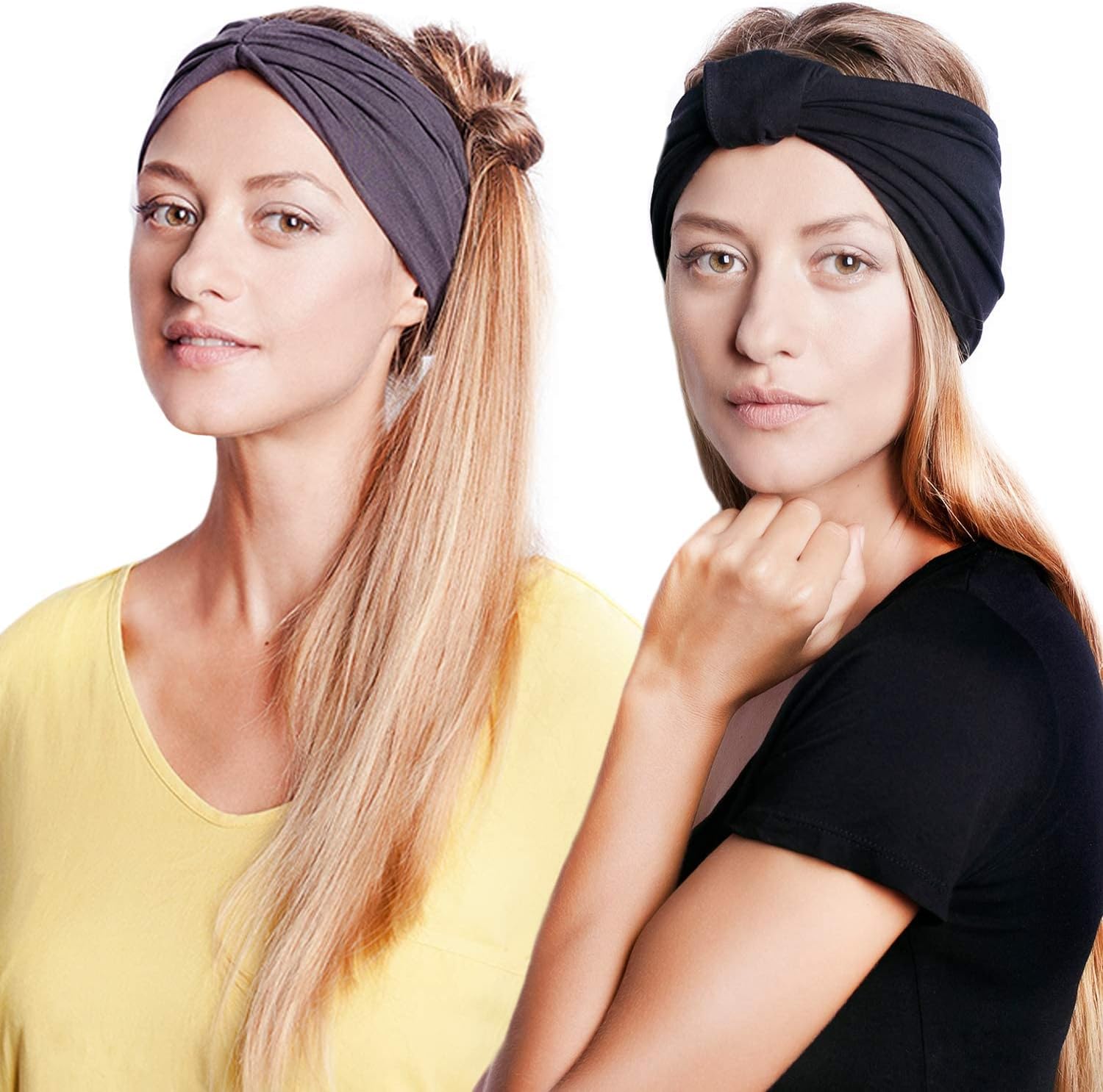 BLOM Non Slip Headbands - Wide Headbands for Women - Yoga Headbands for Women - Workout Headband for Women - Wear for Fashion, Travel, or Running Multi Style - Gym Wrap - 2 Pack