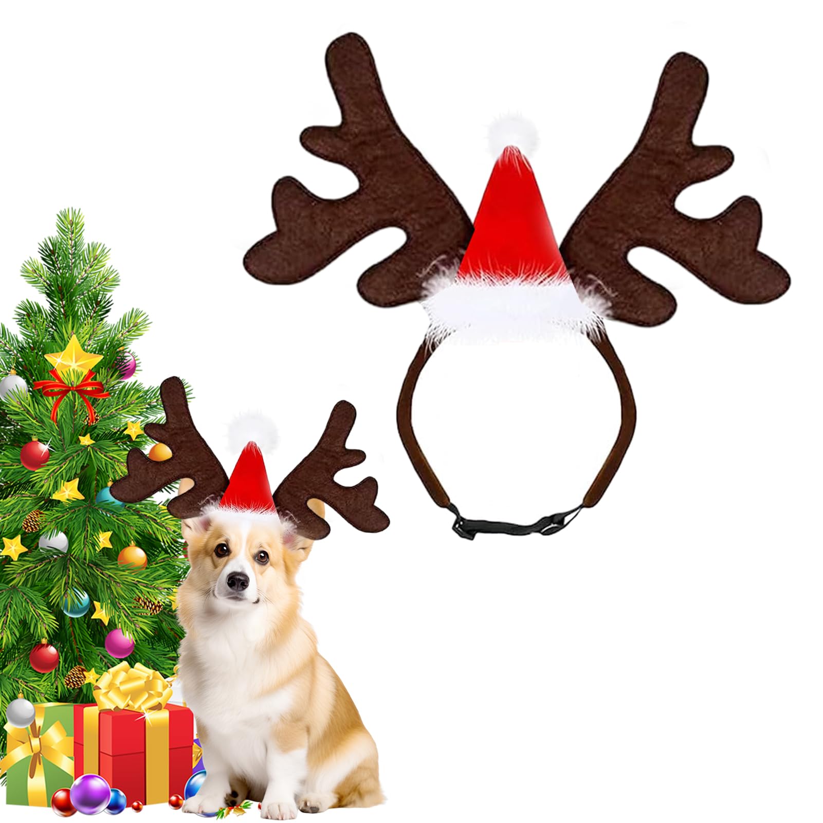 Fascia Natalizia Per Cani E Gatti - Con Corna Di Renna, Regolabile, Per Feste E Foto