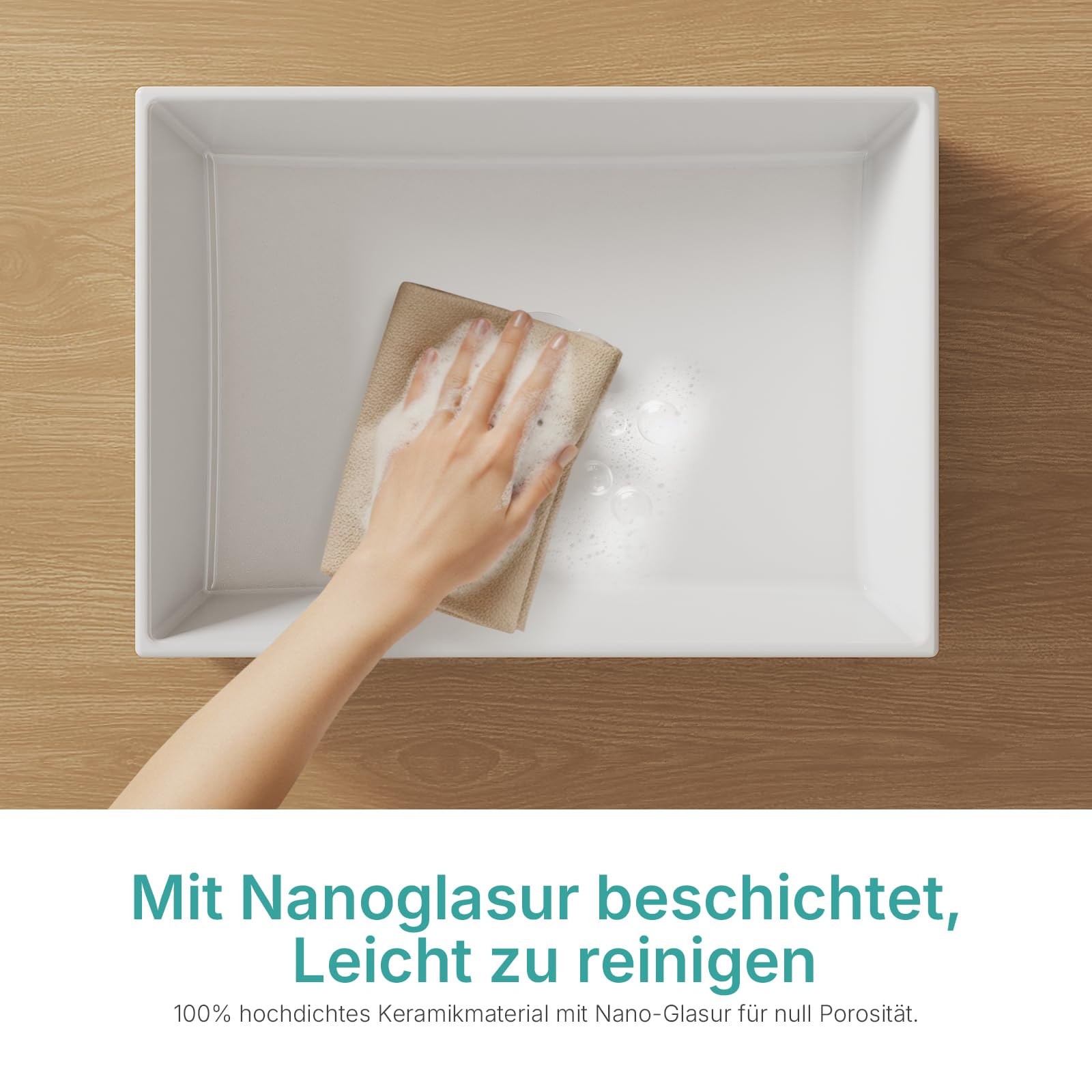 EMKE Lavabo à Poser rectangulaire 45,0 × 32,0 × 11,0 cm – Lavabo en céramique pour WC d'invités et Salle de Bain sans Trou de Robinet, Blanc (Angle Droit)