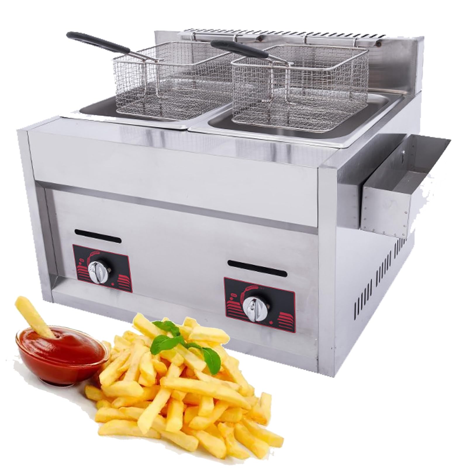 UMJIGF Professional LPG Gas Fryer, 22L Dual Tank Commercial LGP Fryer with Baskets Adjustable Temperature Contro, for Home and Commercial,