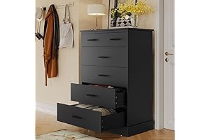 Hasuit Chic Black 6 Drawer Dresser for Bedroom Storage Organizer