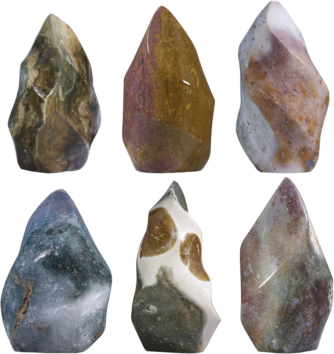 Ocean Jasper Flame Shaped Stone Tower for Home Decor, Irregular Healing Crystal Specimen Mineral for Collection, Energy Balancing,401g-500g