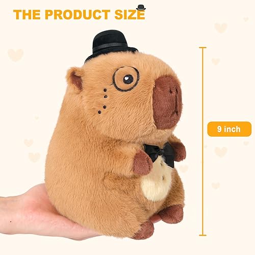 Miniatura 3 de Ditucu Peluche de Caballero Capybara original con sombrero de boliche de 9 pulgadas, lindo animal de peluche suave de Capibara, juguetes de peluche
