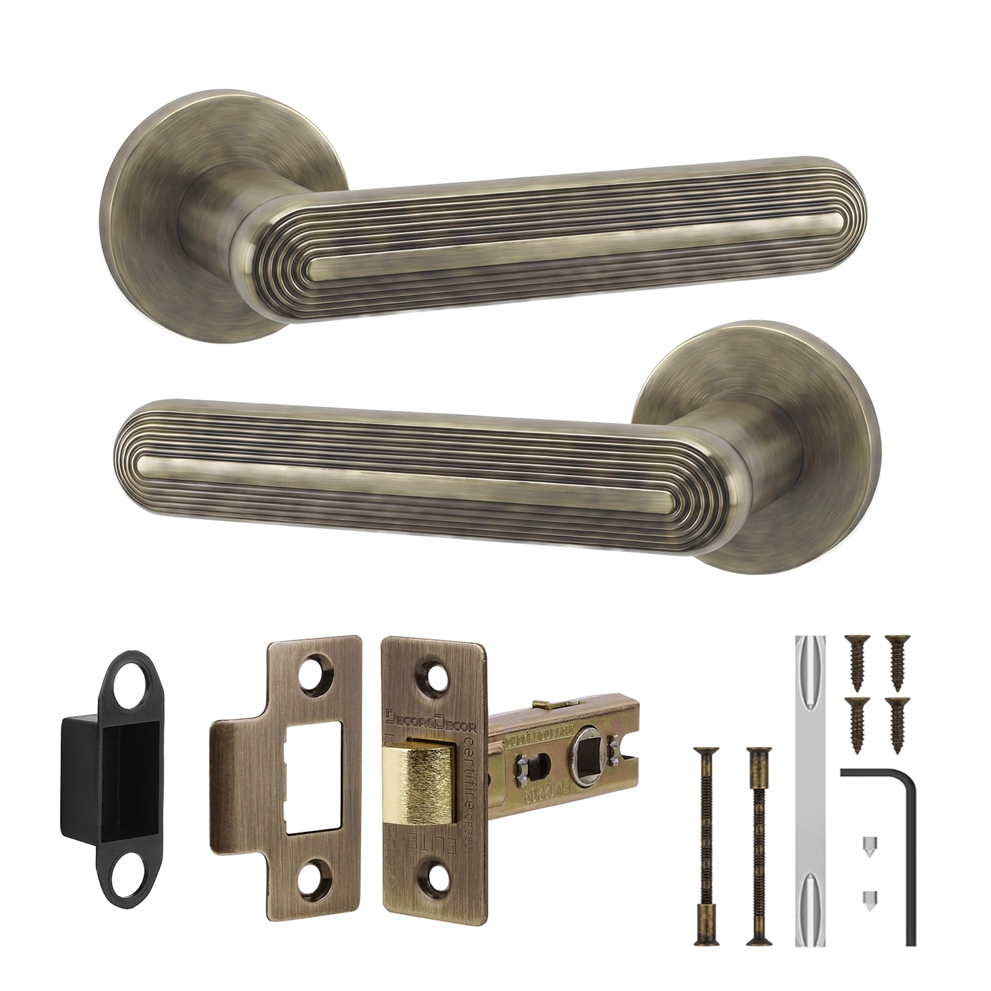 Decoranddecor Antique Brass Internal Door Handles, Latch Kit 76mm