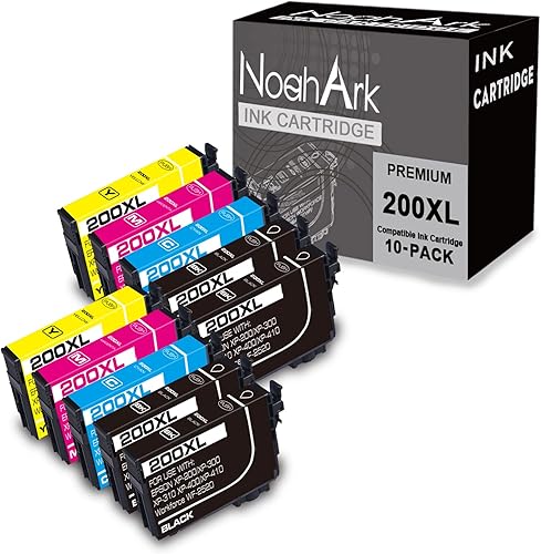 NoahArk Paquete de 10 cartuchos de tinta remanufacturados 200XL de repuesto para Epson 200 XL T200XL uso para Expression Home XP-200 XP-300 XP-310