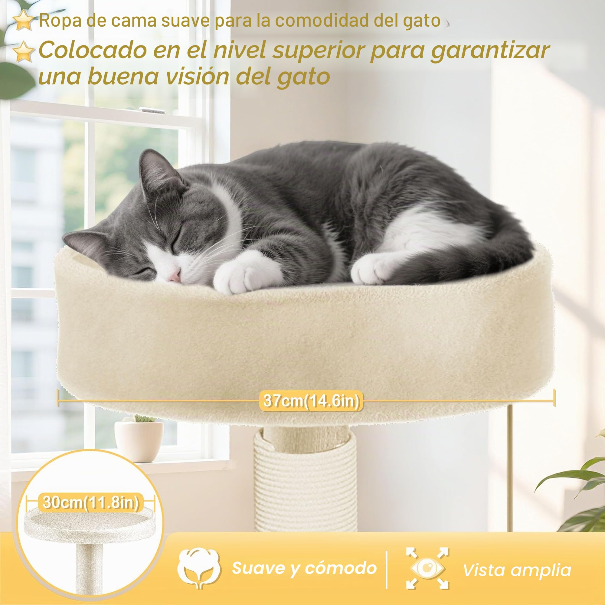 FIVMEN Rascador grande de 130 cm de alto, color beige con columnas para rascar, cueva para gatos, plataformas, escaleras, muebles para gatos, árbol trepador para gatos, 49 x 49 x 130 cm