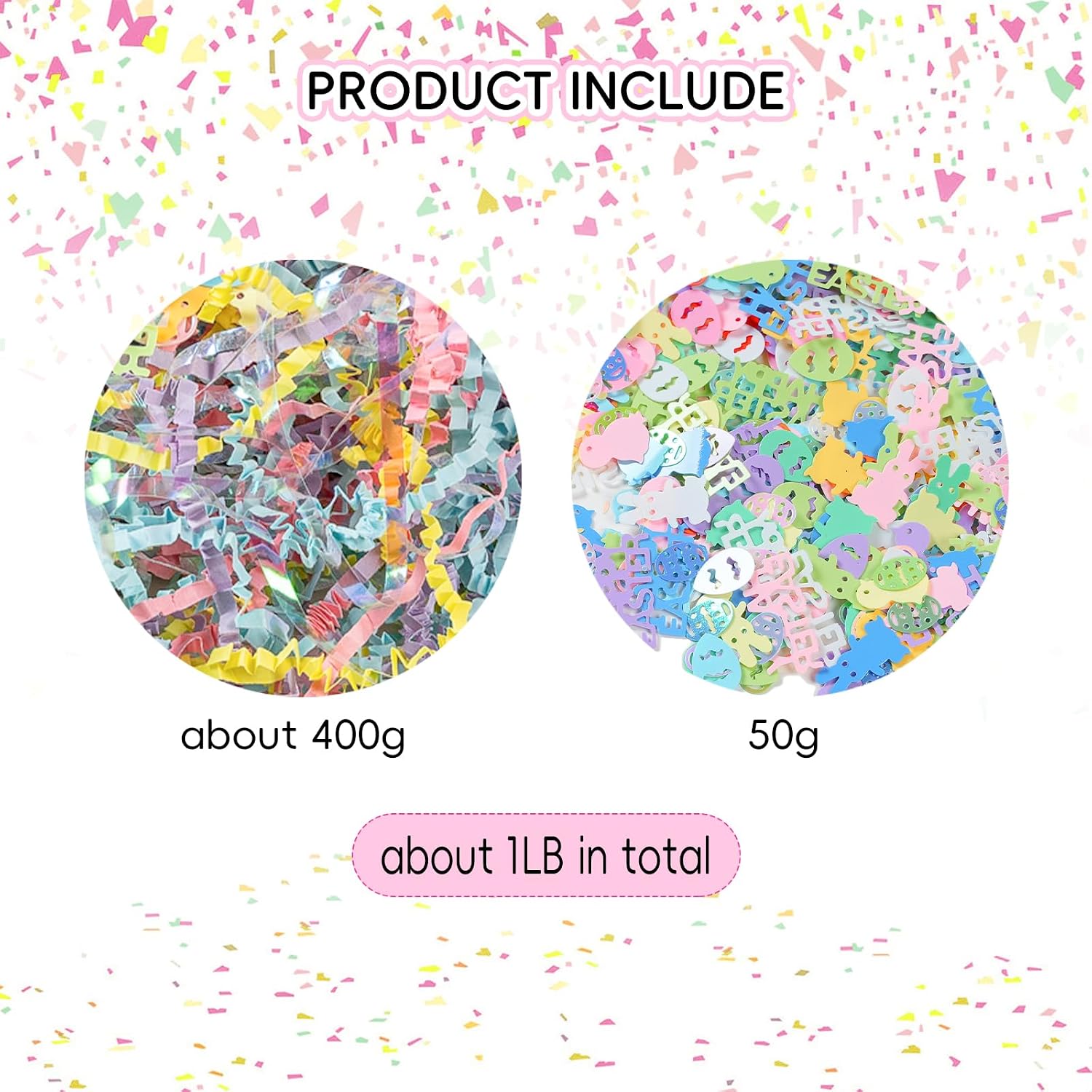 CIPOWM 16oz Easter Grass Crinkle Cut Paper Shred, Iridescent Multicolor Raffia Paper Shred Filler with Easter Confetti Shredded Paper Grass for Gift Wrapping Craft DIY Gift Bag Box Filling Party Supply image 3