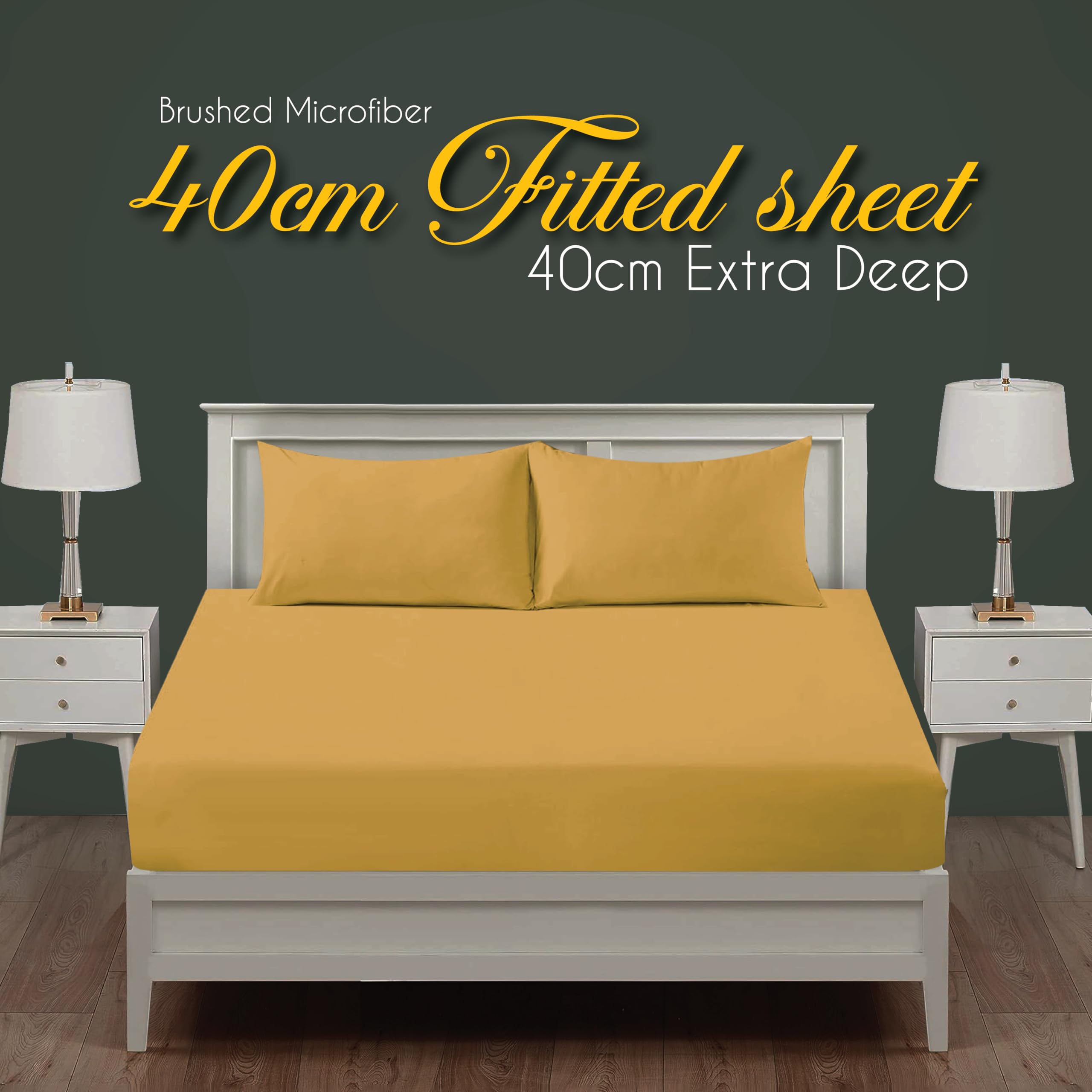 J.Din Plain Dyed Fitted Sheet Ochre Bottom Sheet Super King Size Bed 40cm Extra Deep Pocket Soft Brushed Microfiber Bedsheet Easy Care - 180x200cm