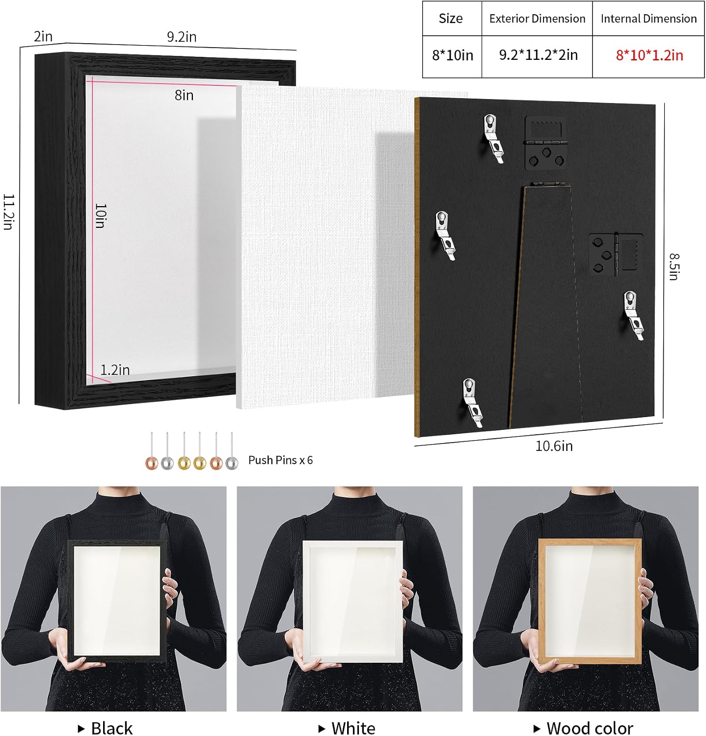 8x10 Shadow Box Picture Frame Display Case with Real Glass Panel and Soft Linen Back,Black Deep Shadow Memory Box Frame 8x10 for Flower Baby Pet Wedding Photo Craft Memorial Gift
